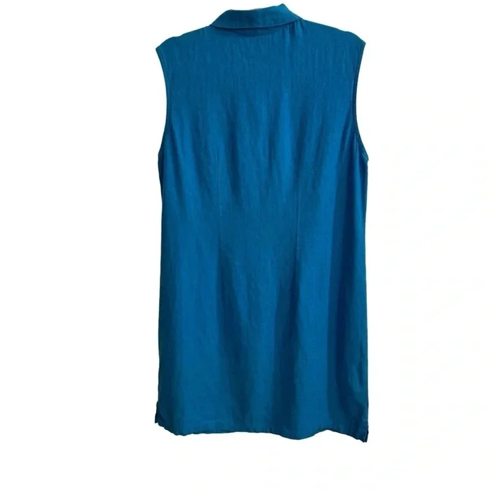 VINTAGE Chico’s 100% Linen Button Up Dress Size M‎ (2) Blue Coastal Beach Casual - Picture 9 of 10